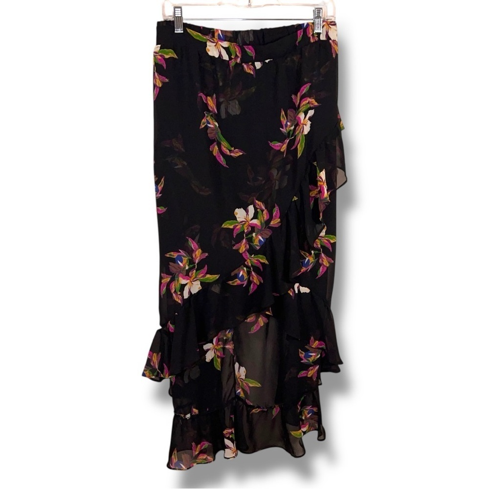 New 3X A New Day Black Pink Floral Layered Ruffle Skirt Elastic Waistband
